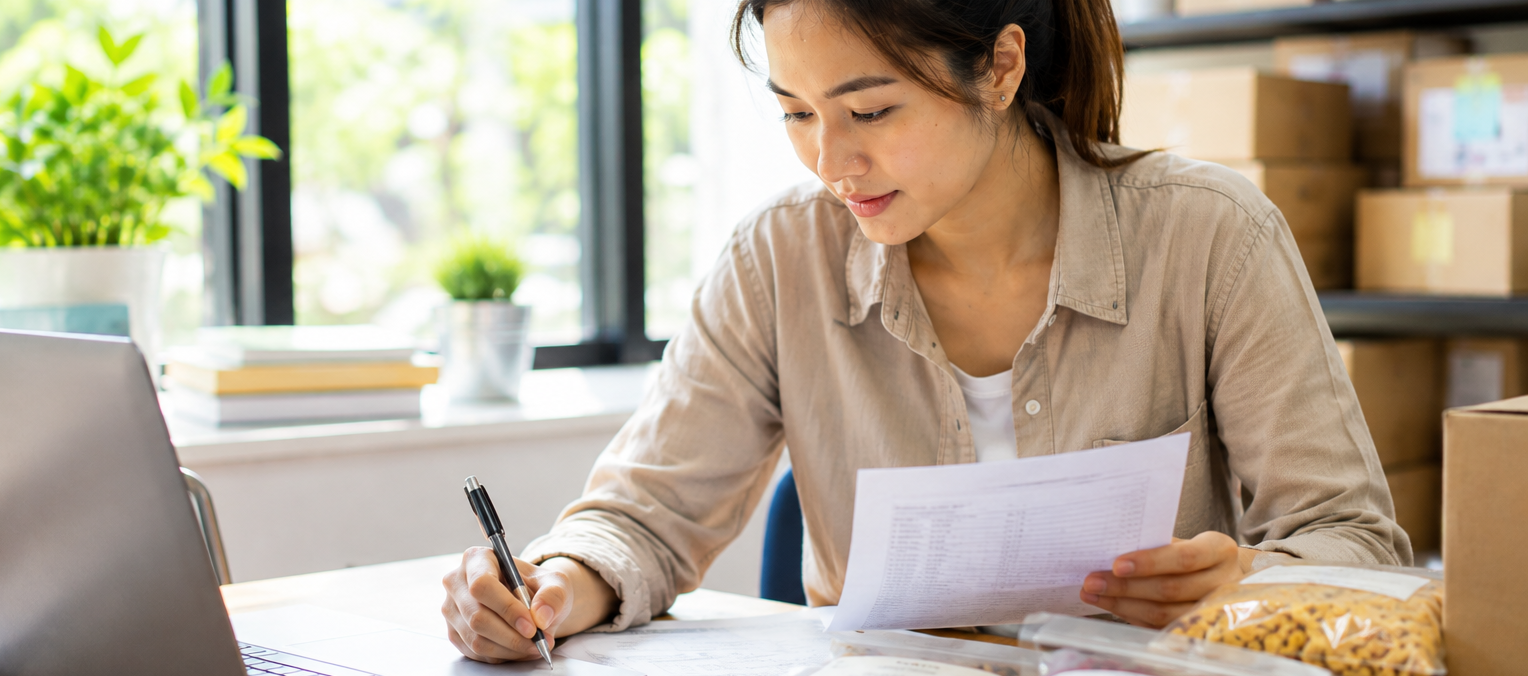 Small food importer reviewing sales records and documentation for FSVP compliance